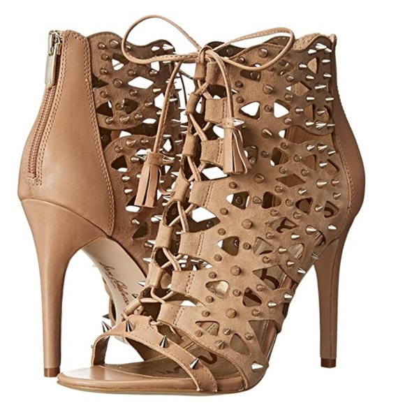 Sam Edelman Allison Caged Spike Studded Lace Up Stilettos - Picture 1 of 10